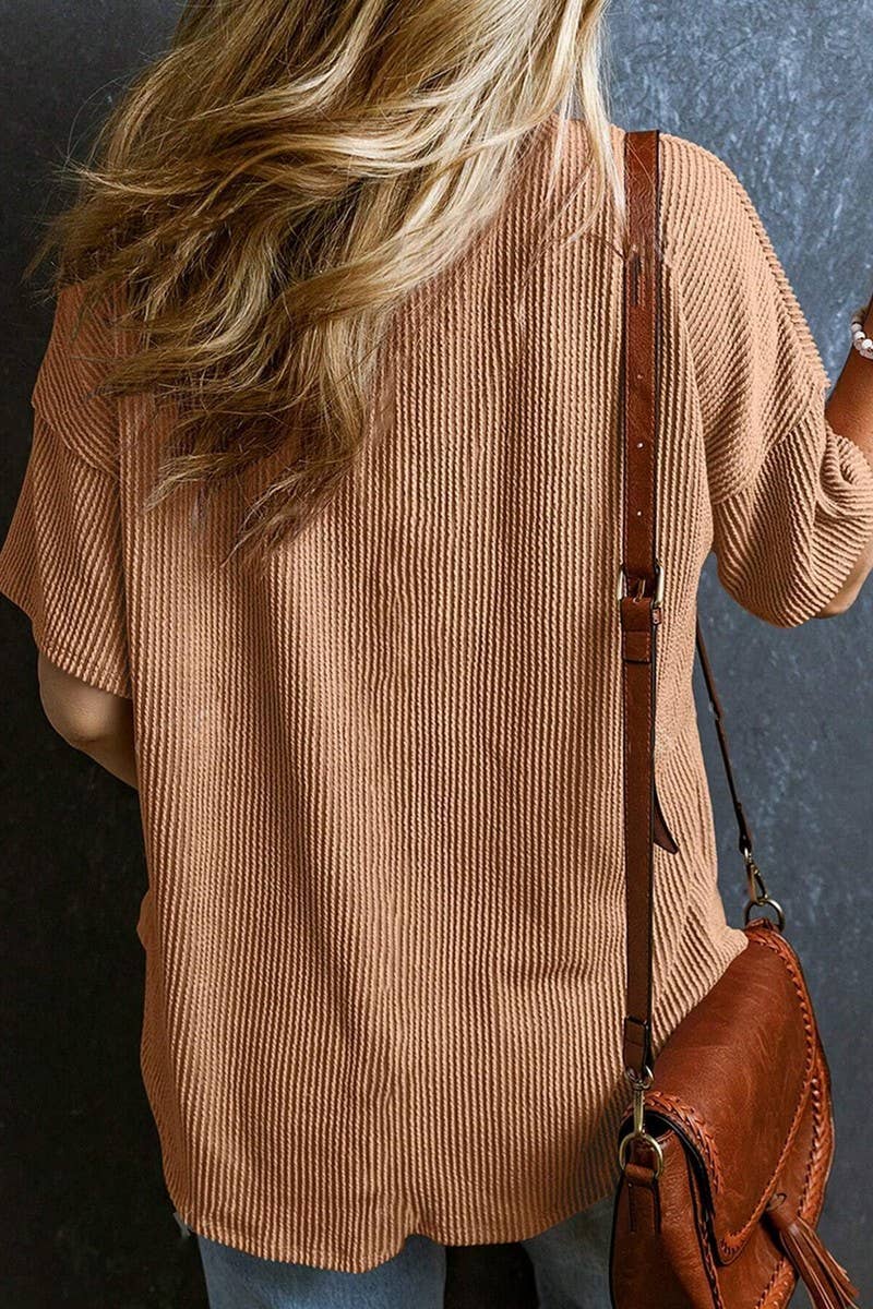 CWTTS1382_SUMMER FASHION POCKET SHORT SLEEVE V NECK TOP