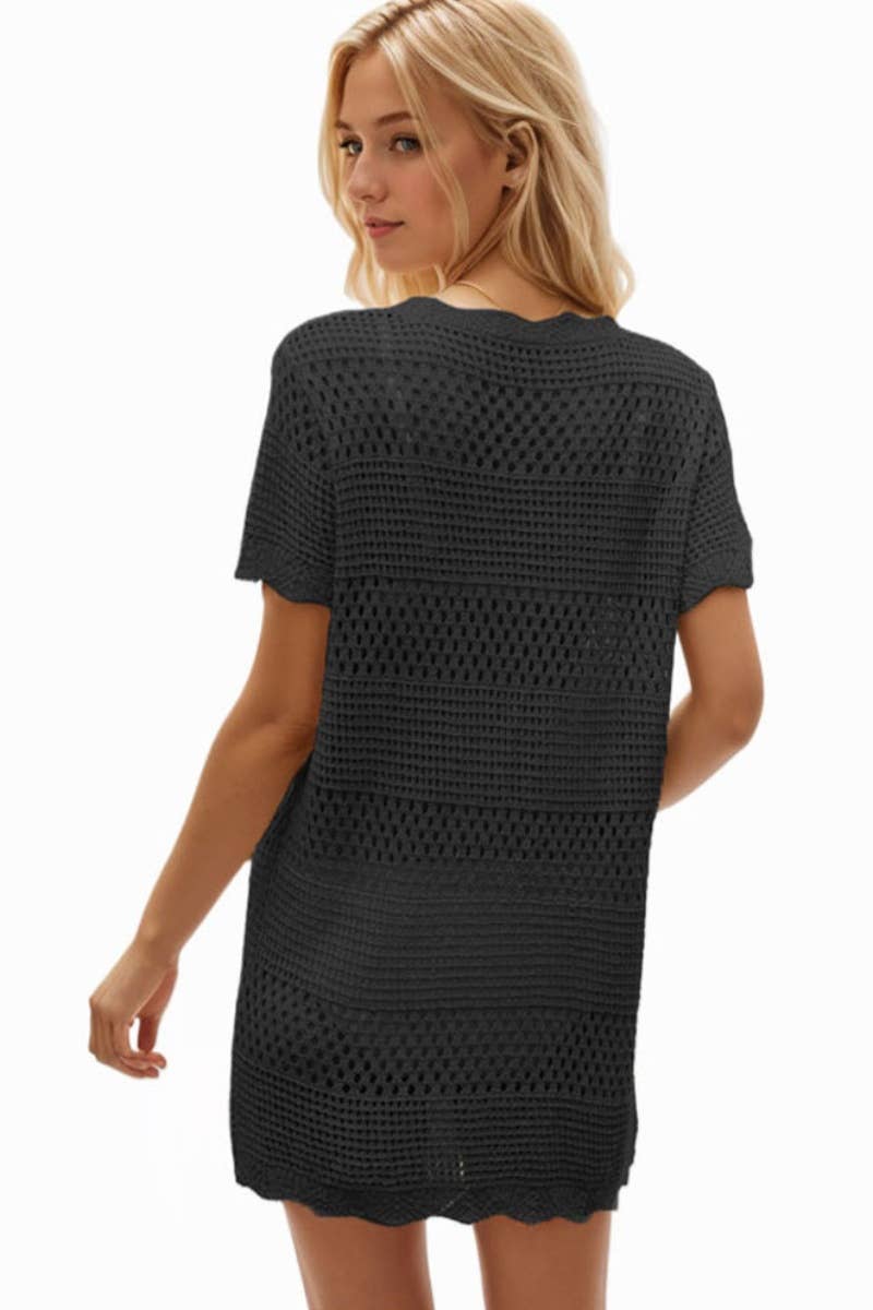 CWDSD3928_KNIT CREW NECK SHORT SLEEVE CUTOUT DRESS