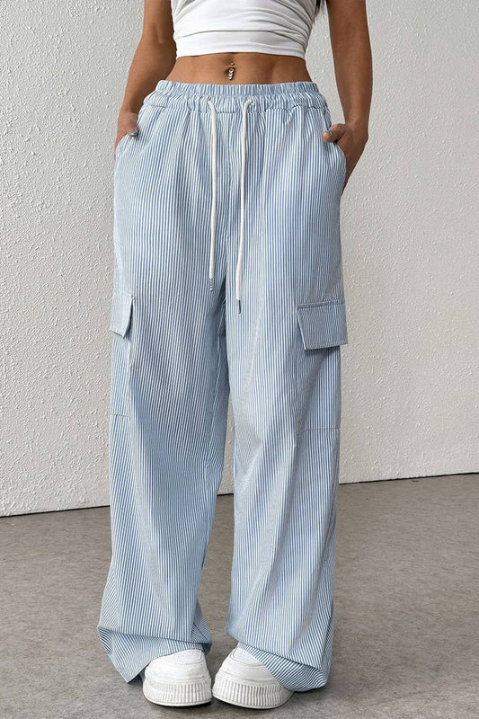 CWBLP1939_CASUAL HIGH-WAIST POCKET STRIPE PANTS