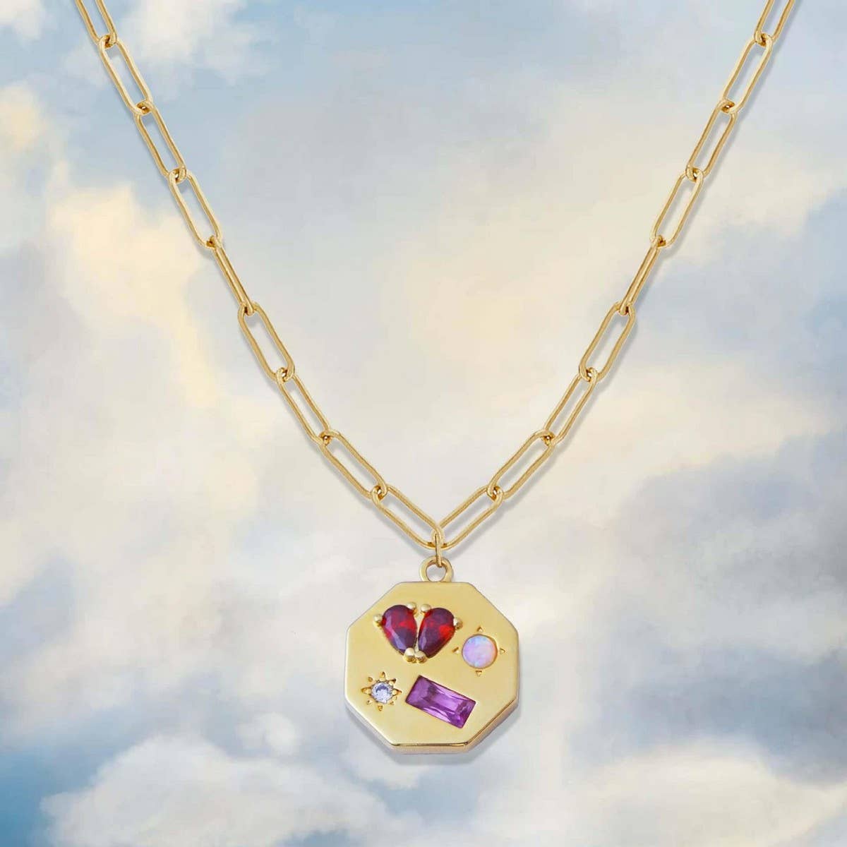 Stainless Steel Heart Gemstone Necklace_CWMM5666