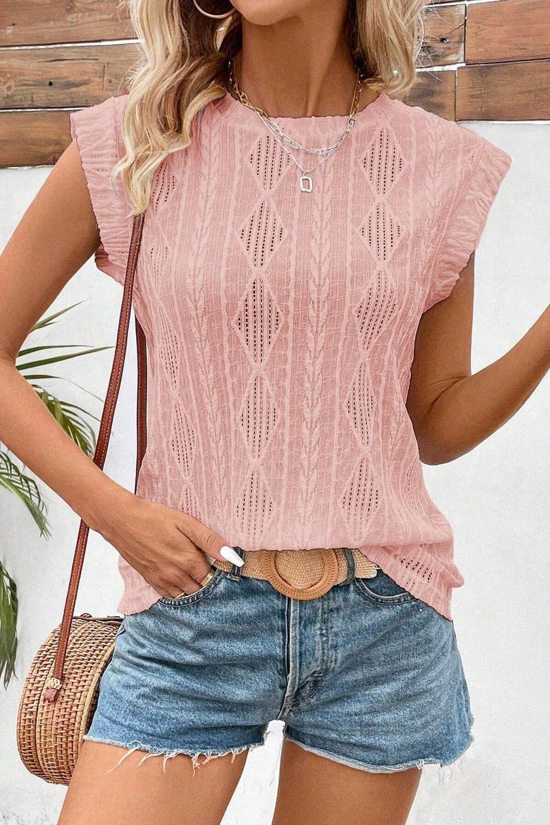 CWTTS1384_SPRING AND SUMMER FASHION HOLLOW MICRO-STRETCH TOP