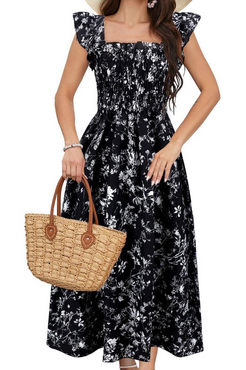 CWDMD6205_FLORAL FLUTTER SLEEVE SQUARE NECK MAXI DRESS