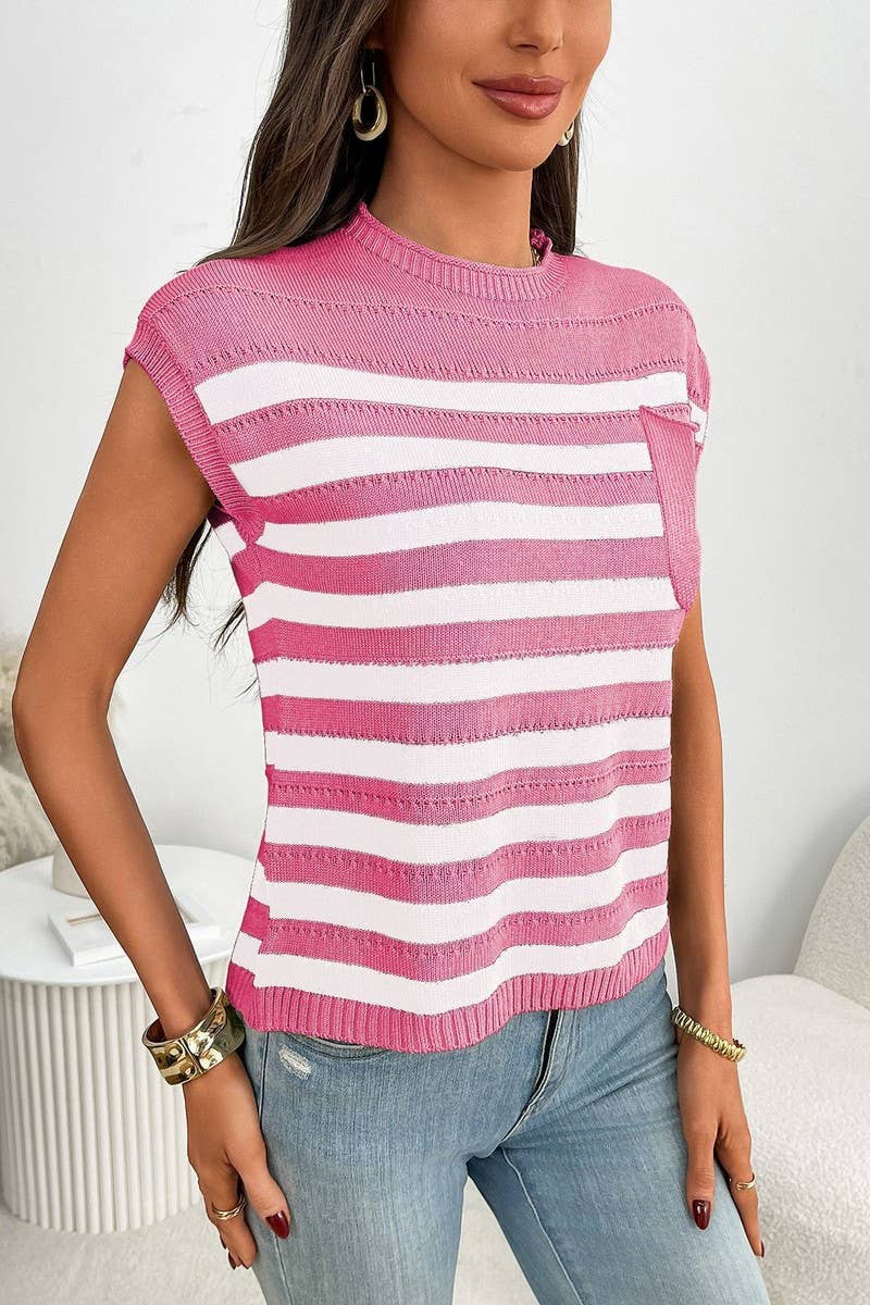 CWOSWS0142_CREW NECK CHUNKY KNIT STRIPED SWEATER