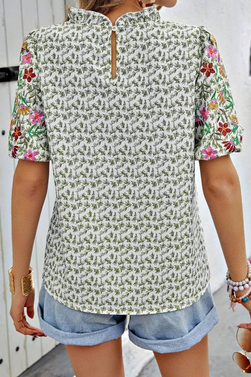 CWTBLS1126_SUMMER PRINT SHORT SLEEVED TOP WITH WAVY NECK