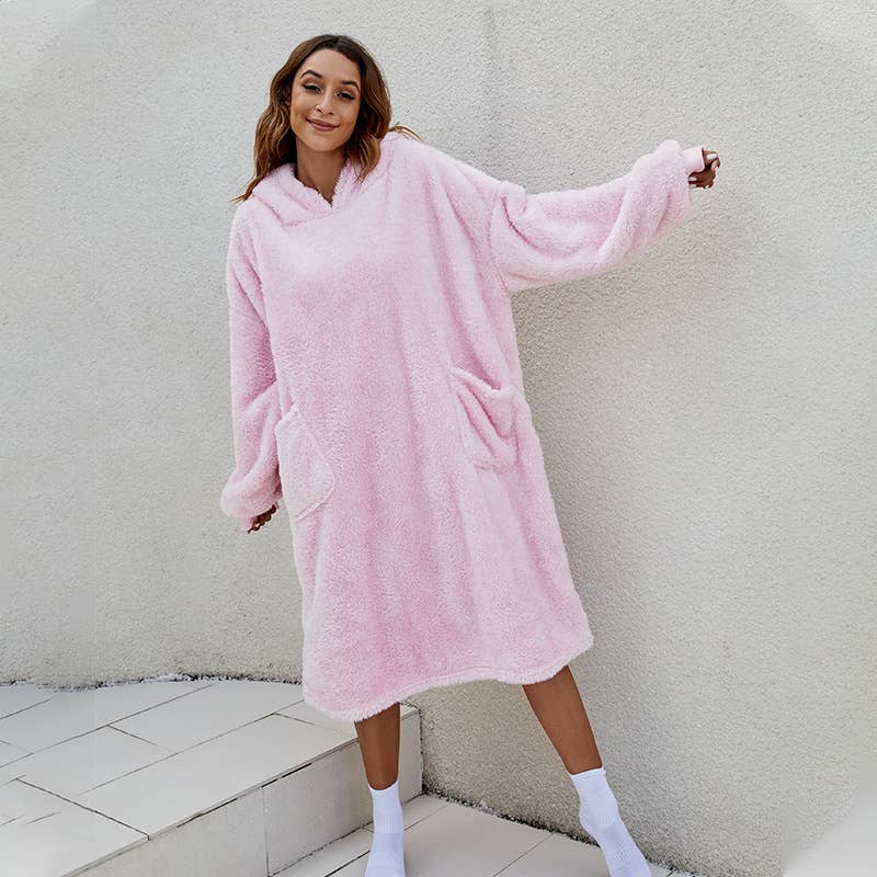 COMFORTABLE REVERSIBLE FLEECE HOODED LOUNGEWEAR