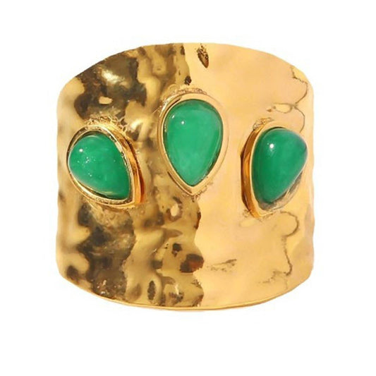 GREEN NATURAL STONE WIDE RINGS STAINLESS STEEL