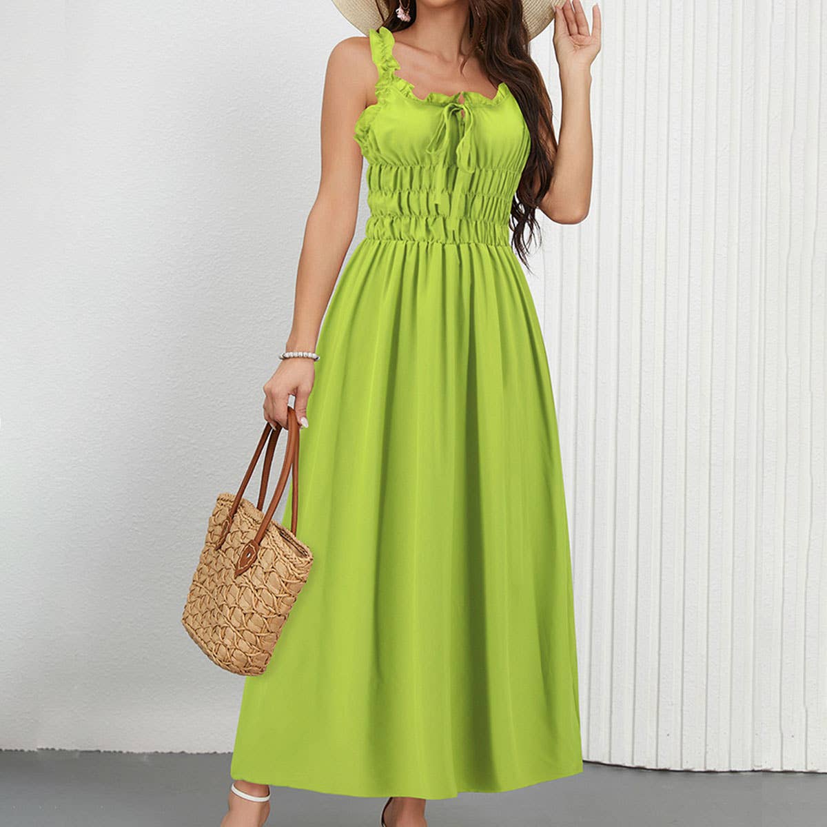Casual Solid Color Waist-Tie Long Maxi Dress