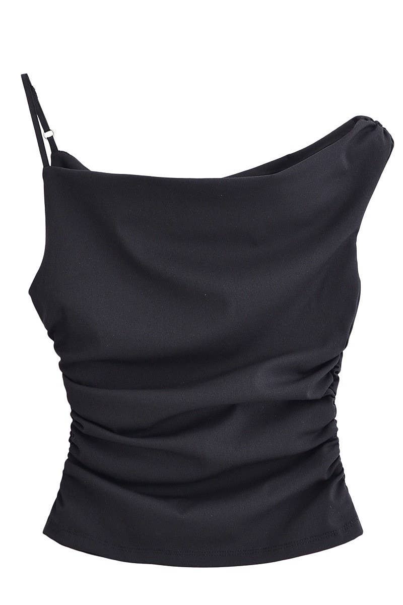 CWTTSL0356_FASHION PERSONALITY PLEATED ASYMMETRIC TOP