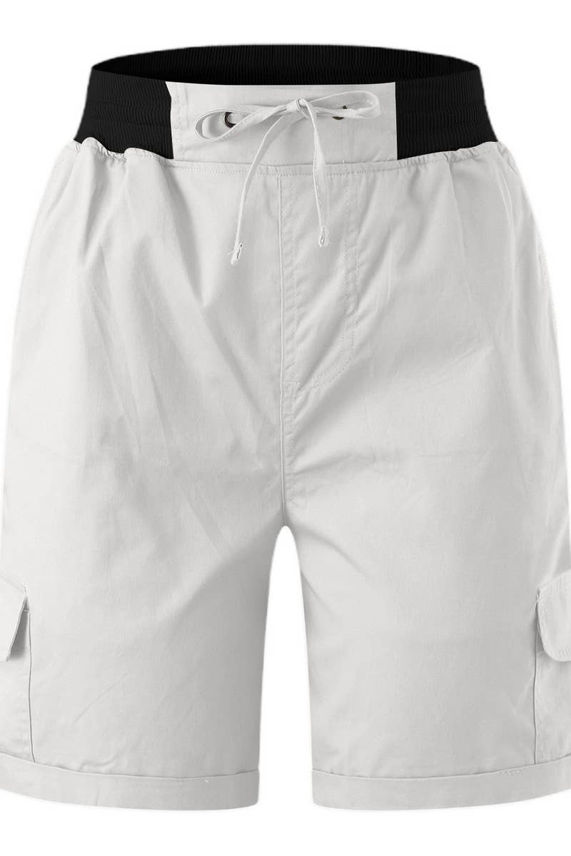 CWBSP0562_RETRO SOLID DRAWSTRING RIBBED UTILITY SHORTS