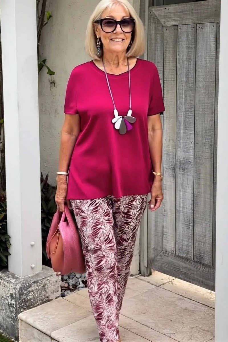 CWSTB00385_SOLID TOP AND PATTERNED TROUSERS SET