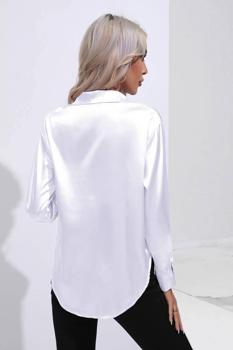 CWTBLL0690_Button Down Silky Satin Long Sleeve Top