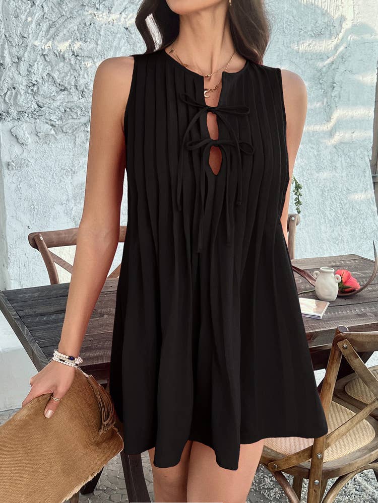 Casual solid color lace-up sleeveless short dress