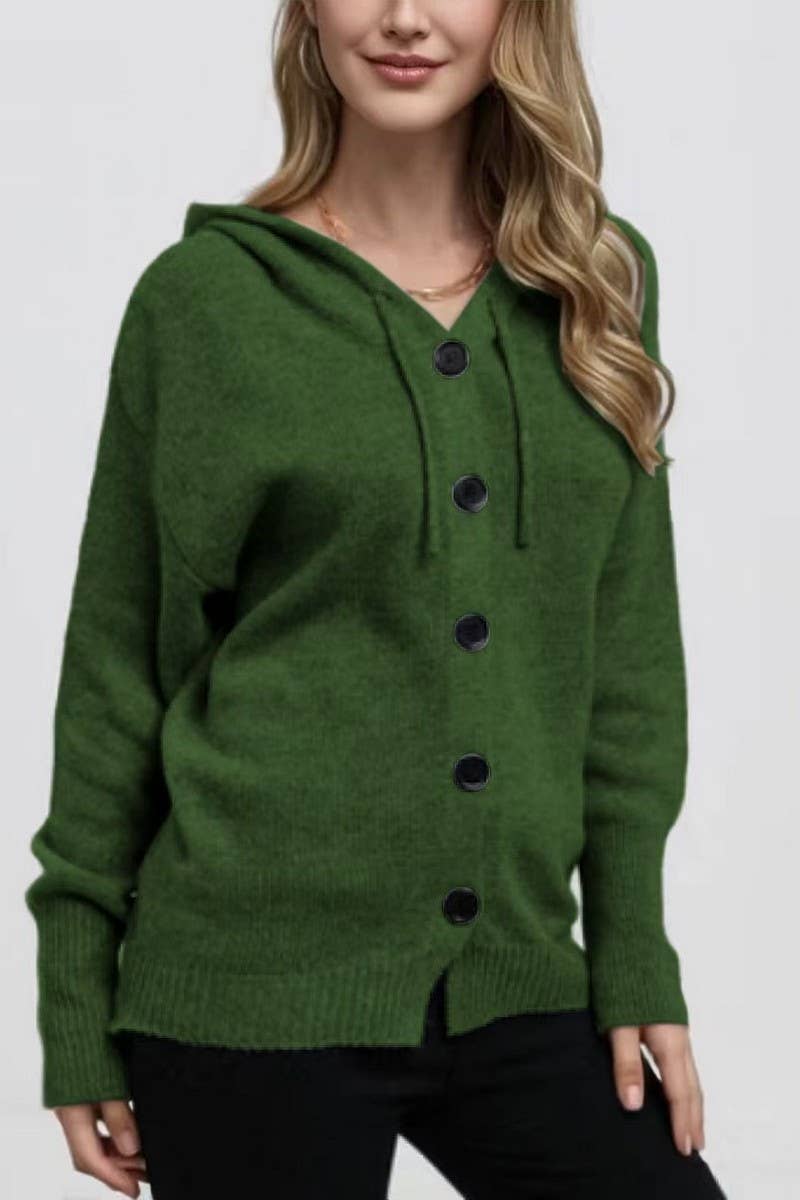 CWOCAL00834_SINGLE-BREASTED HOODED CARDIGAN SWEATER