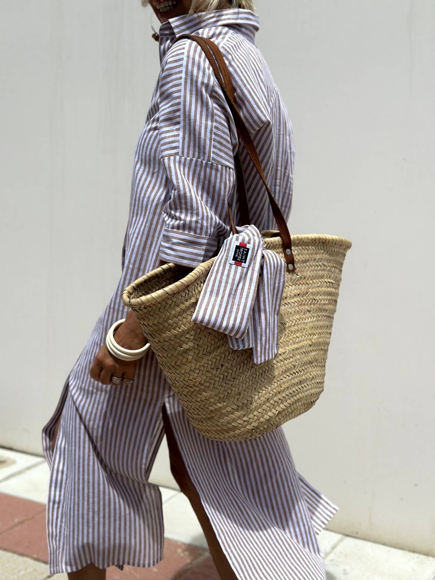 FIVE-QUARTER SLEEVE STRIPED SHIRT DRESS