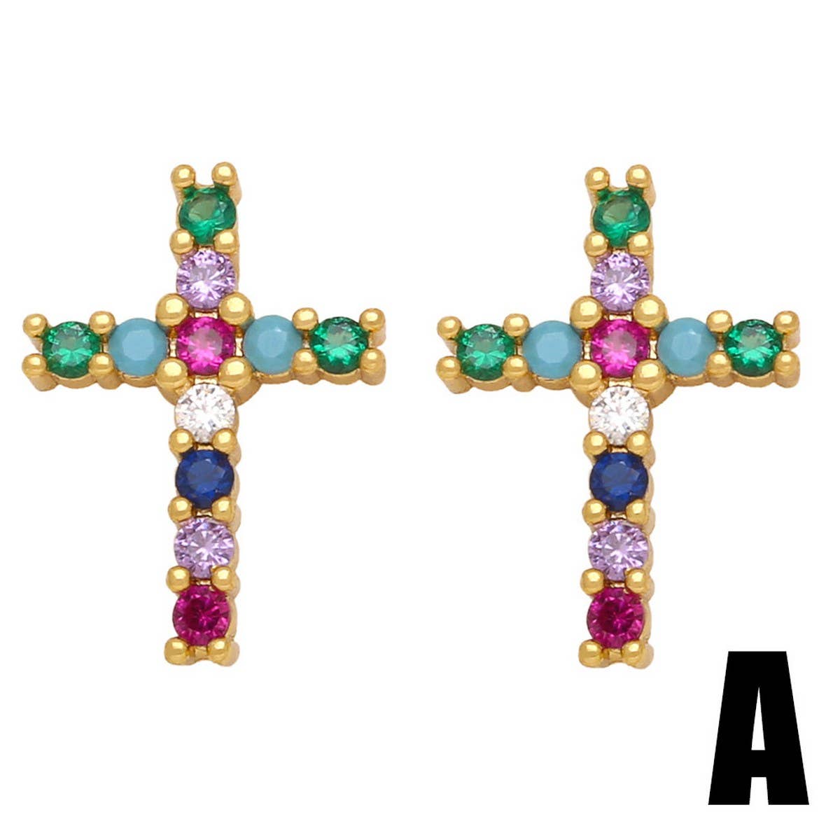 COLORED ZIRCON CROSS EARRINGS