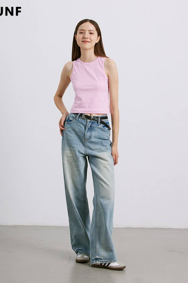 CWJP0444_WASHED COTTON STRAIGHT-LEG CASUAL JEANS