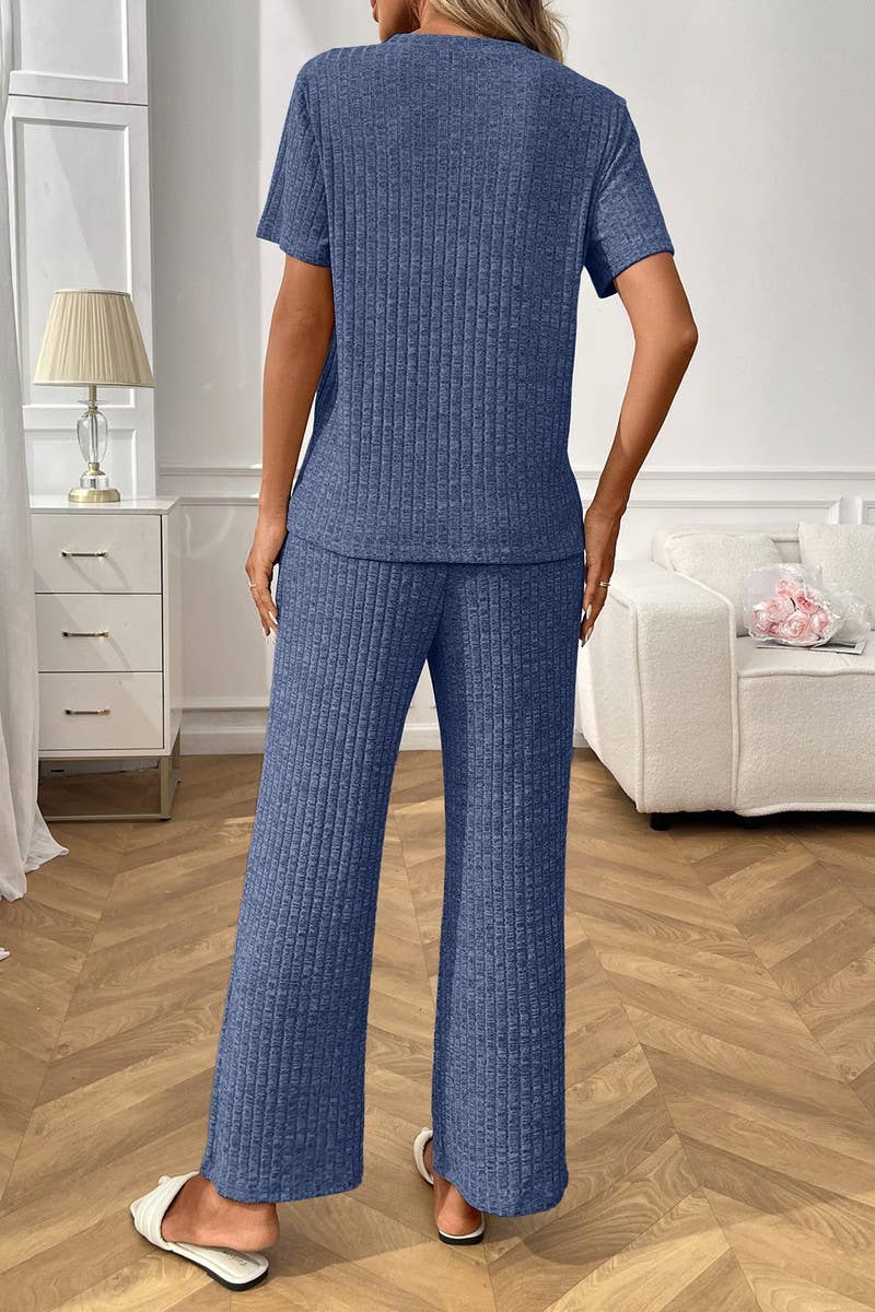 CWSPJ00462_SOLID RIBBED SHORT SLEEVE PAJAMA SET