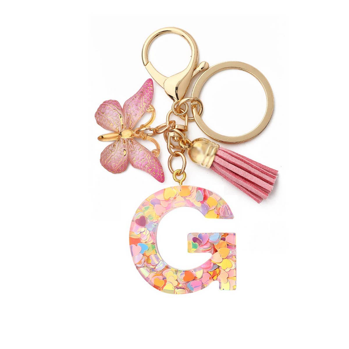 CRYSTAL LETTER SEQUIN RESIN KEYCHAIN