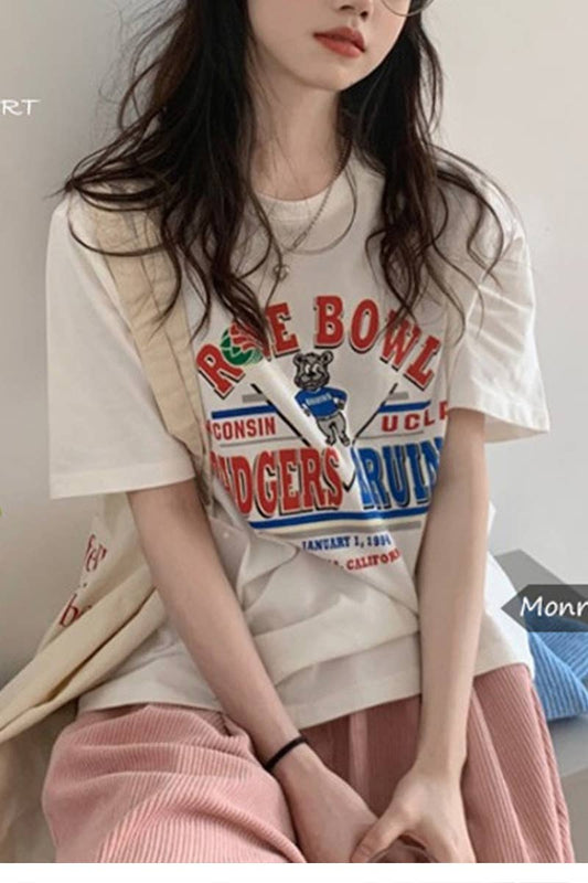 CWTTS0967_CARTOON LETTER PRINT CASUAL T SHIRT