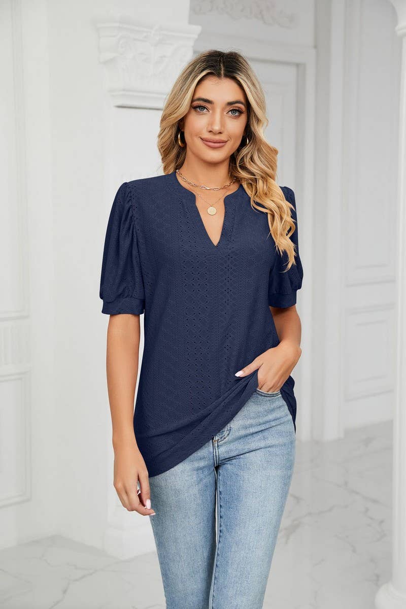 CWTSTS0358_V-Neck Short Sleeve Knit Top
