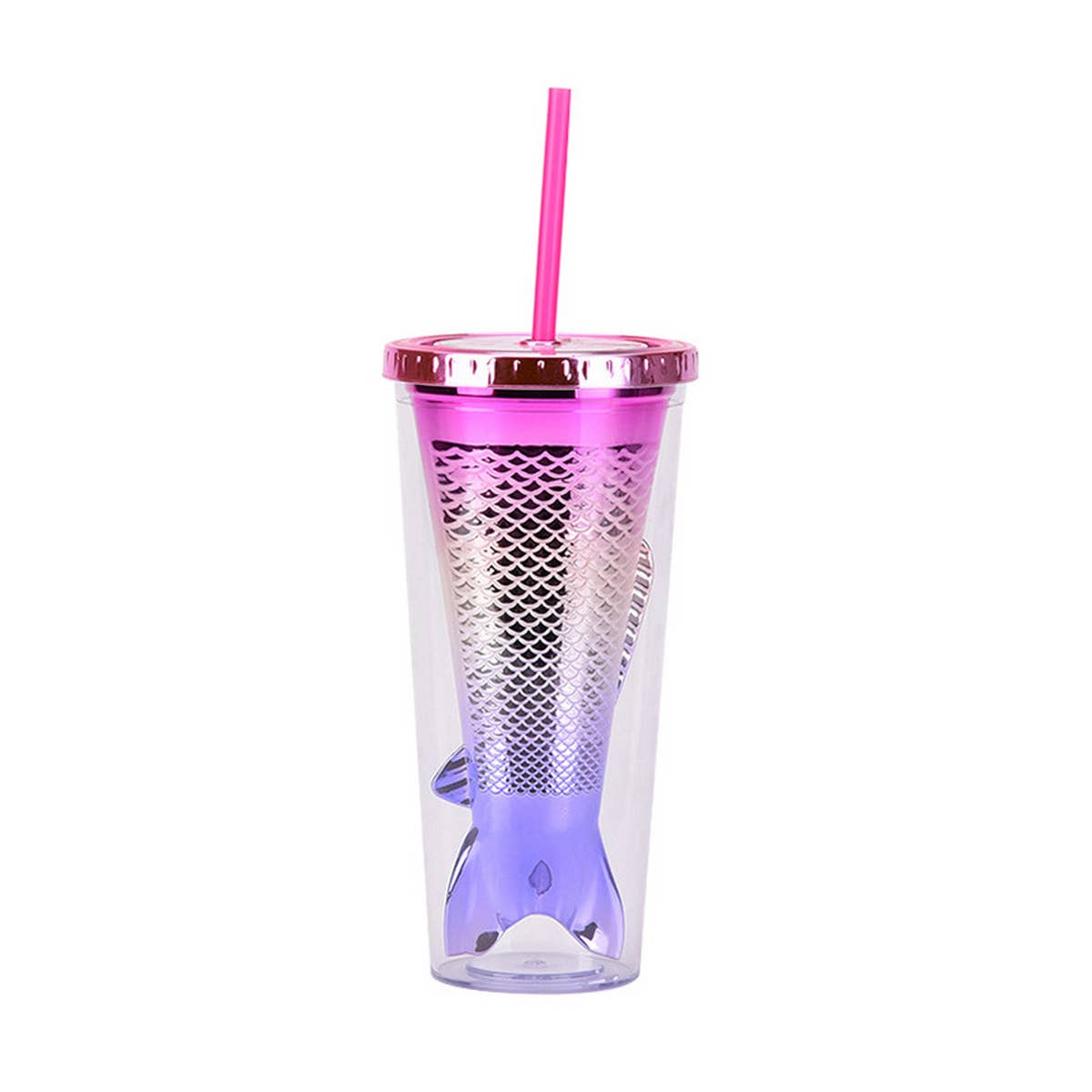 DOUBLE LAYER GRADIENT MERMAID TAIL WATER CUP