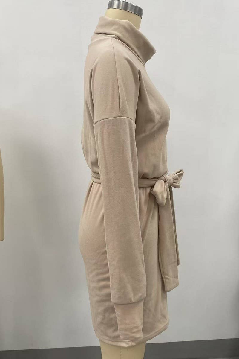 CWDMD01232_HIGH NECK BELTED DRESS WOMEN LONG SLEEVE FALL
