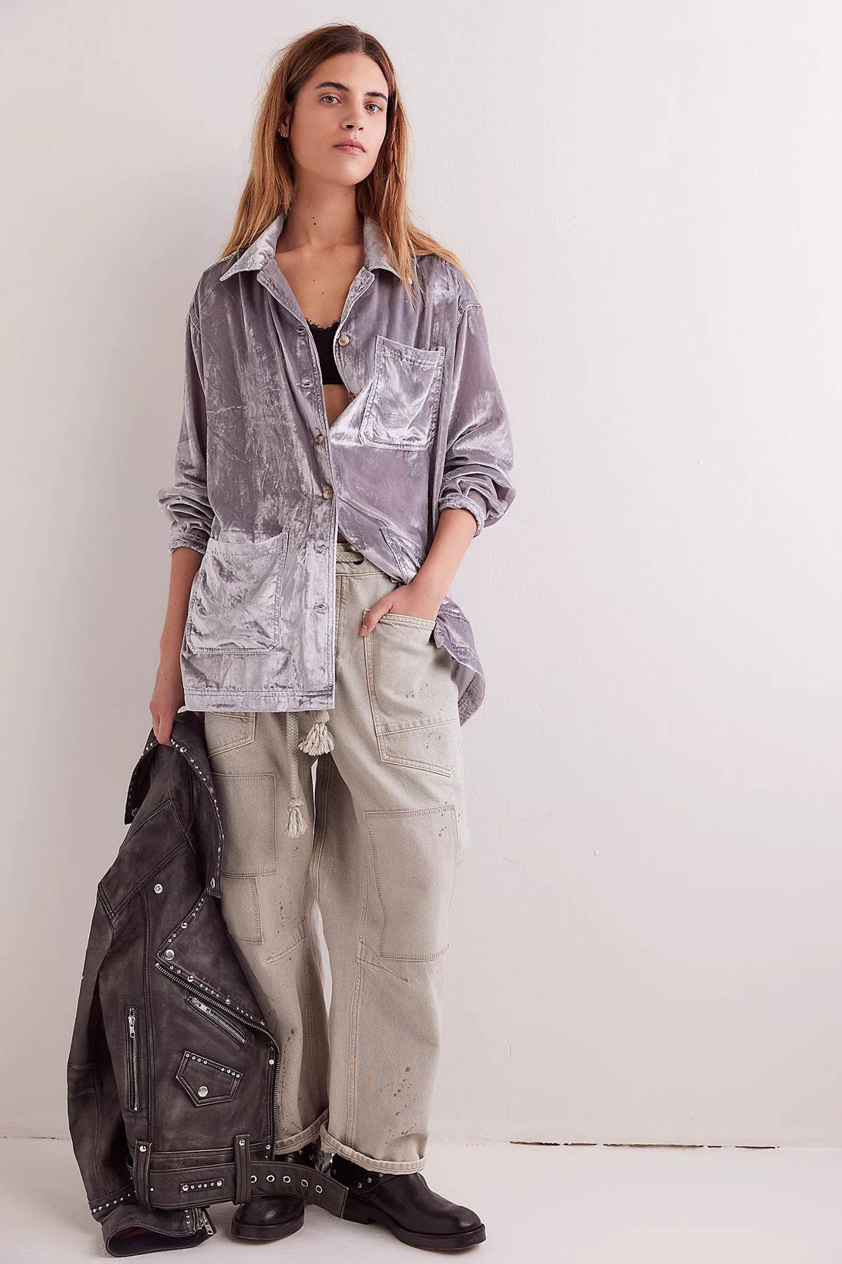 BUTTON-POCKET LOOSE VELVET LONG-SLEEVED SHIRT