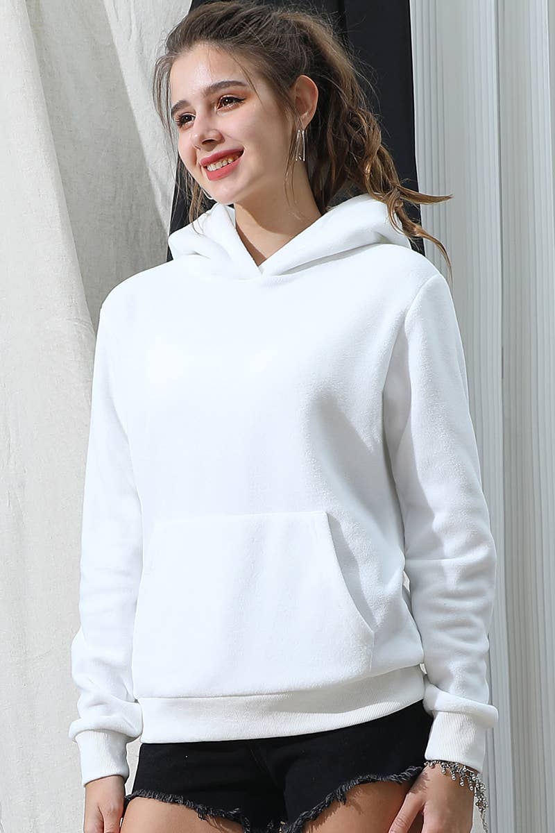 CWOHOL438_SOLID SWEATSHIRT FLEECE HOODIE WITH POCKET