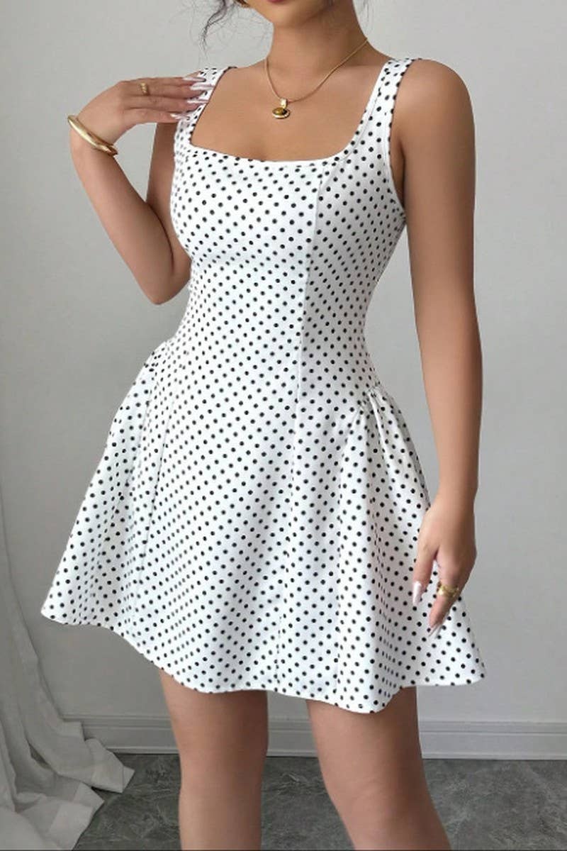 CWDSD10511_PURE DESIRE STYLE SLIM SQUARE NECK POLKA DOT DRES