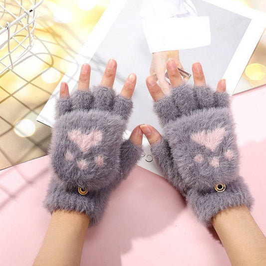 CWAG00552_CUTE CAT PAW BEAR CLAW KNIT GLOVES