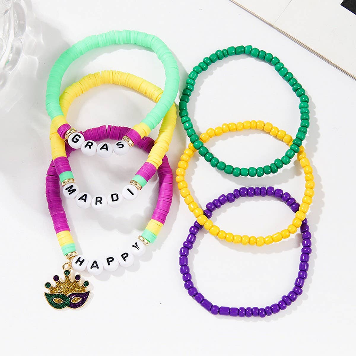 MASK PENDANT RICE BEAD SOFT CLAY BRACELET SET