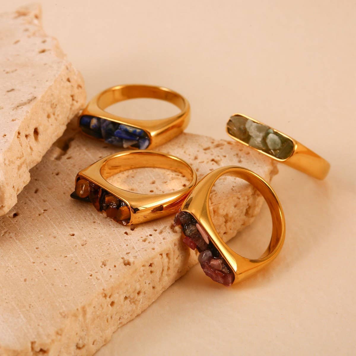 Designer 18K Steel Ring with Crushed Gemstone