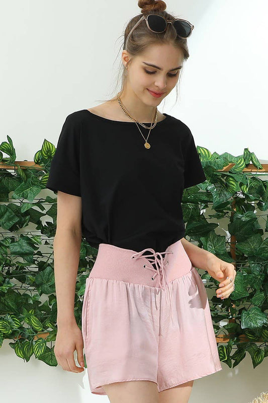 CWBSP157_HIGH WAIST RACE UP SHORT PANTS