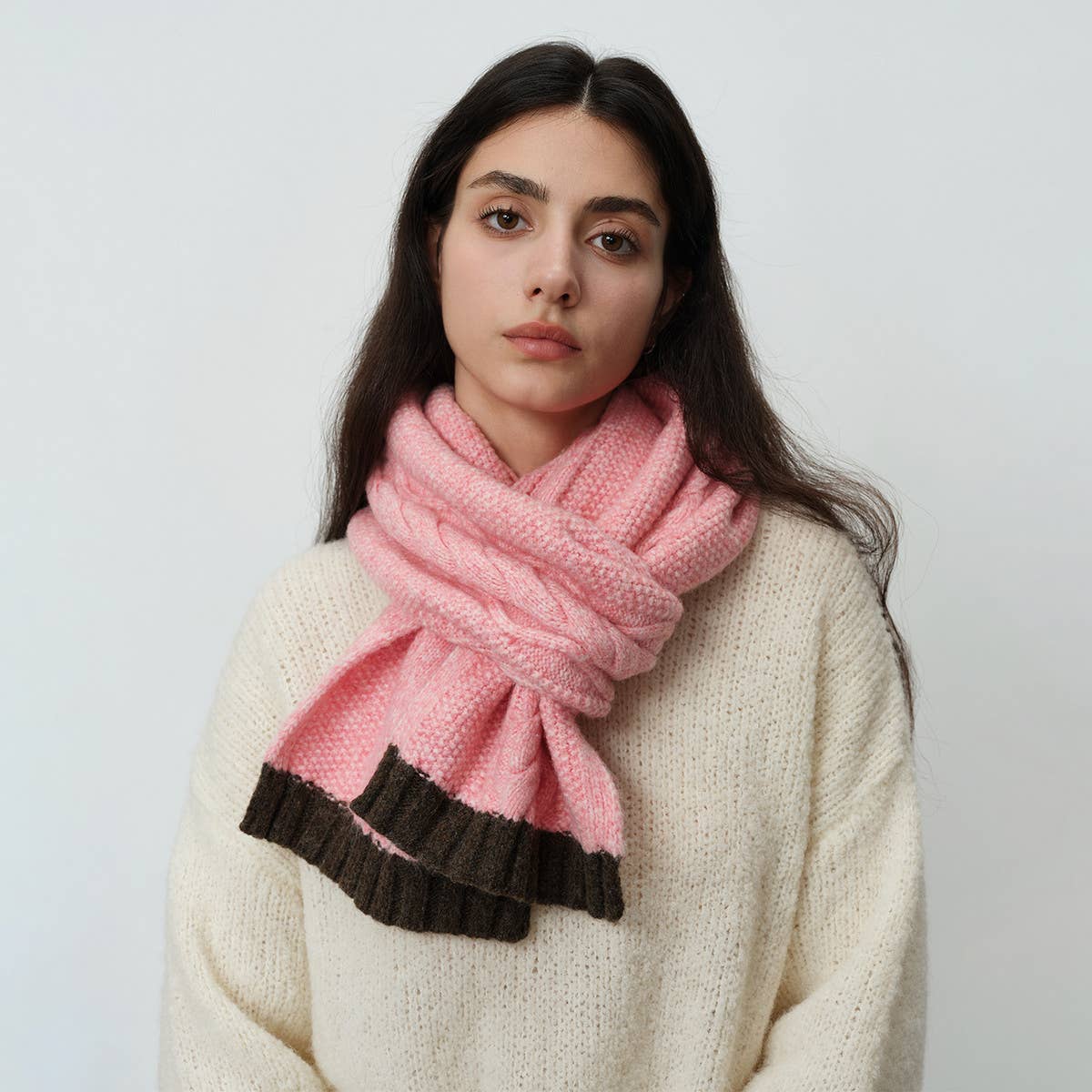 Twist Knit Wool Blend Scarf ? Cozy Two-Tone Wrap