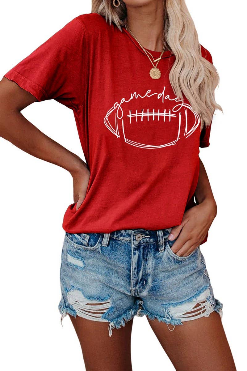 CWTTS0587_WOMEN GAME DAY PRINTING SHORT SLEEVE T SHIRT TOP