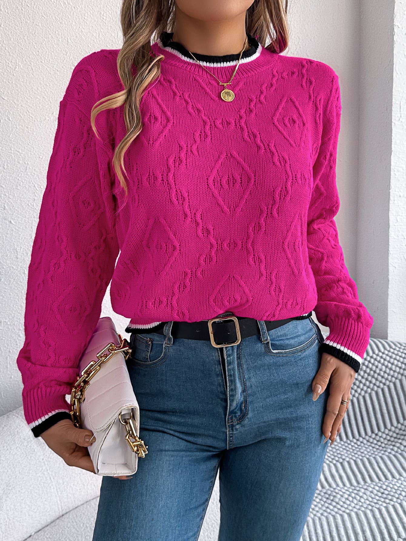 CASUAL COLOR MATCHING LONG SLEEVE SWEATER