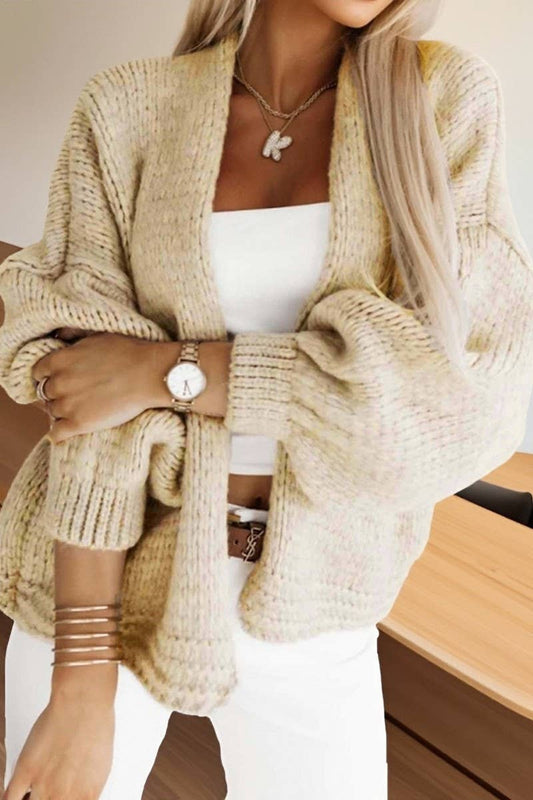 CWOCAL00728_SOLID CHUNKY KNIT V NECK LANTERN SLEEVE CARDIGAN