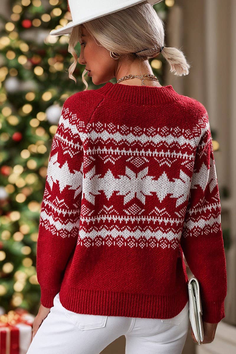 CWOSWL5057_CREW NECK CHRISTMAS SNOWFLAKE KNITTED SWEATER