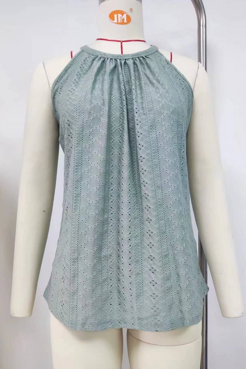 CWTHT0088_ CREW NECK PLEATED SLEEVELESS HALTERNECK TOP