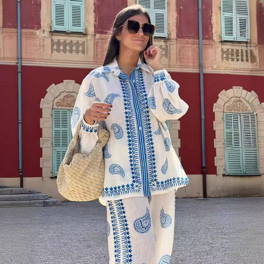 CASUAL ALL-IN-ONE LINEN PRINTED LONG-SLEEVED SUIT