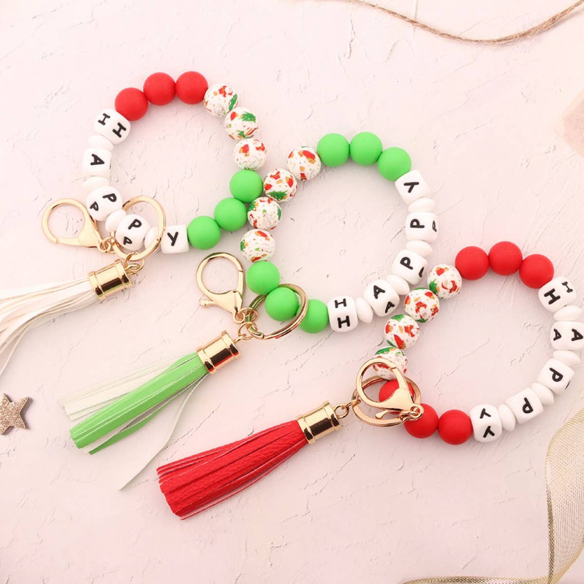 Christmas Silicone Bead Bracelet Keychain Gift