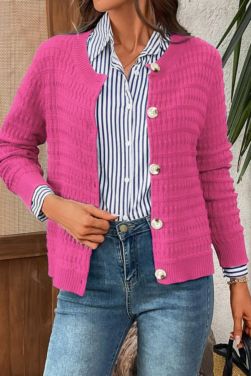 CWOCAL00612_SOLID COLOR KNIT CARDIGAN CASUAL SWEATER