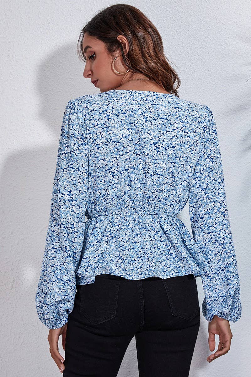 CWTBLL0707_V-Neck Long Sleeve Print Blouse