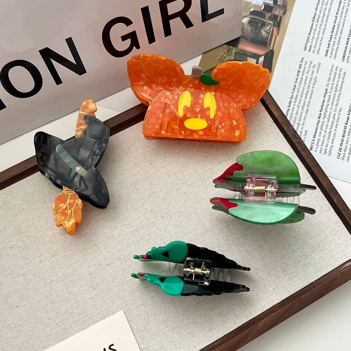 Pumpkin Witch Hat Hair Claw, Medium Acetate Clip_CWAHA5712