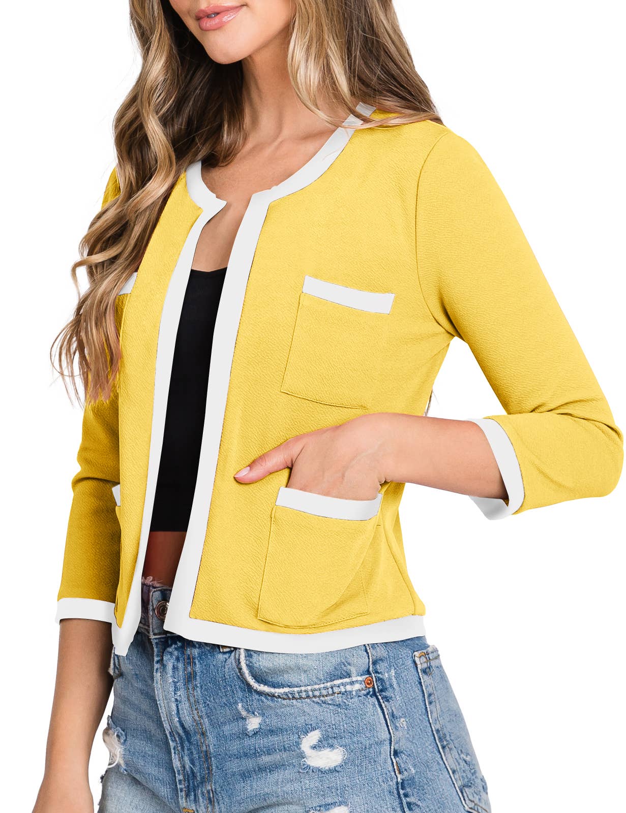 CWOBL103_3/4 Sleeve Bolero Open Front Cardigan