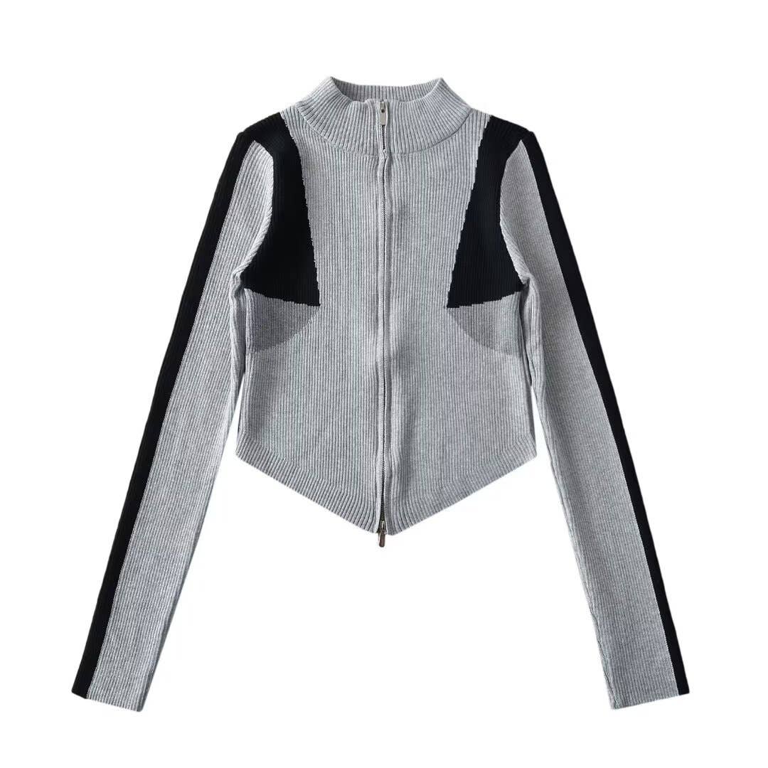 DESIGN SENSE COLOR CONTRAST DOUBLE ZIP SWEATER