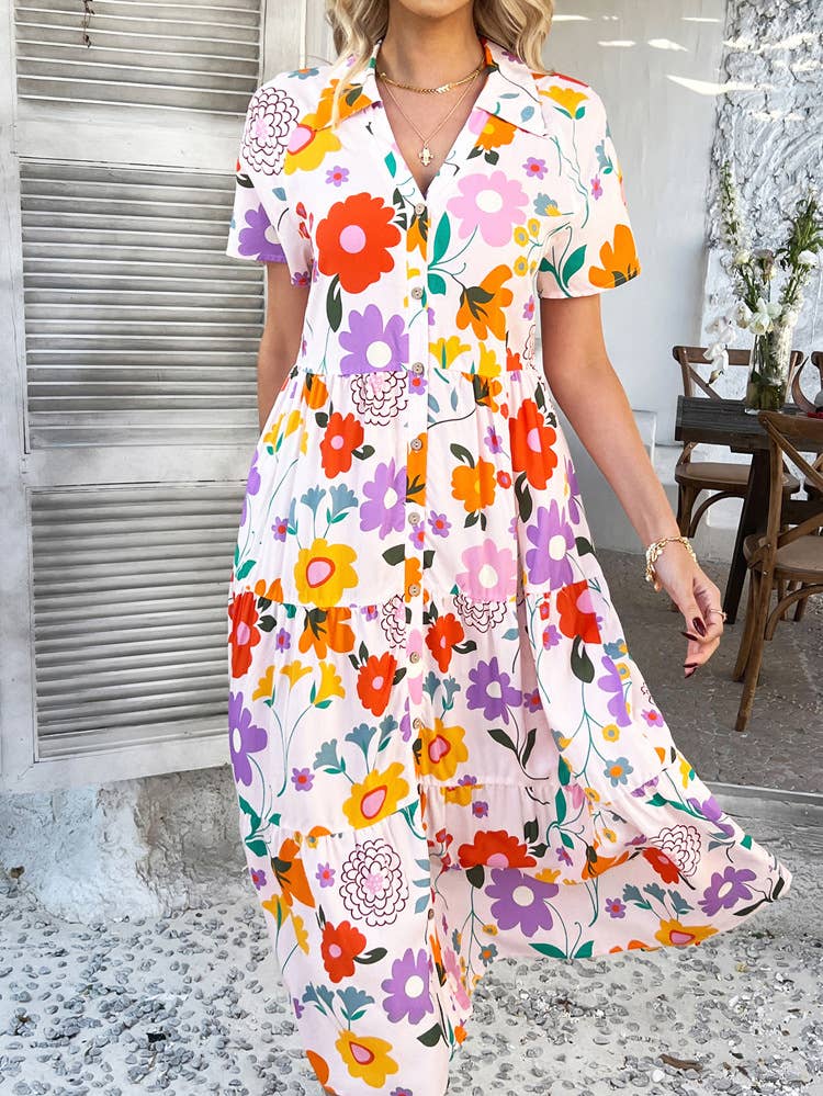 Casual Bohemian high-waisted color contrast dress