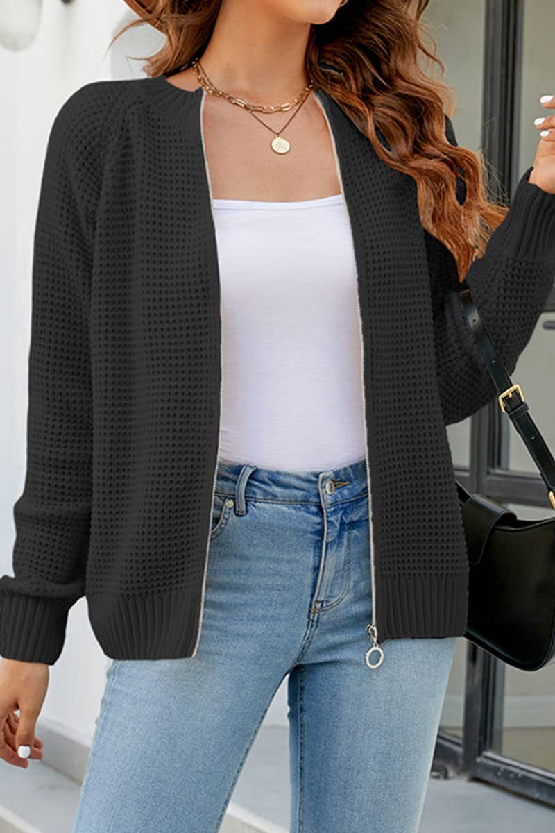 CWOCAL352  Casual Zip-Up Long Sleeve Cardigan