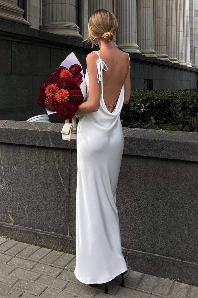 CWDMD5276_BACKLESS TIE SLIT COWL NECK CAMI DRESS
