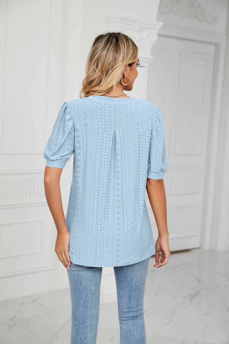 CWTSTS0358_V-Neck Short Sleeve Knit Top